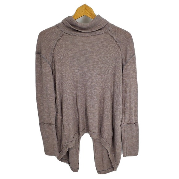 Free People Womens Tara Split Back Turtleneck Knit Top Stone Taupe Size Medium - Picture 2 of 5